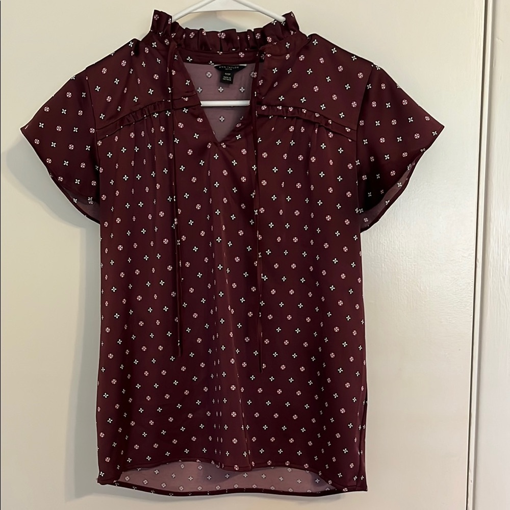 Ann Taylor Maroon Flutter Sleeve Blouse